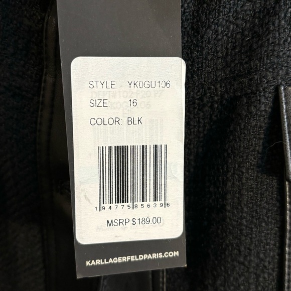 KARL LAGERFELD PARIS Sz 16 Bomber Jacket Twill Vegan Leather Combination NEW - Picture 6 of 12